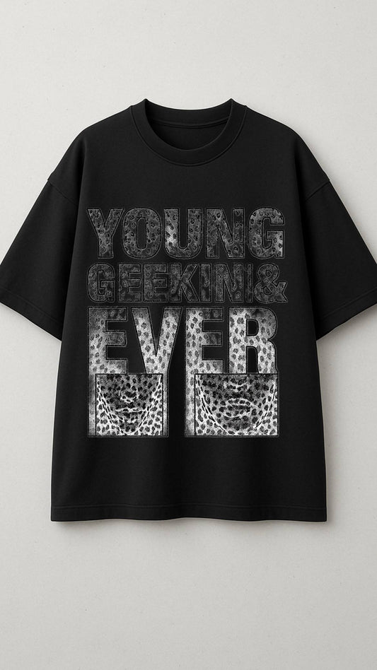 BLACK T-SHIRT "YOUNG GEEKIN & EVER"